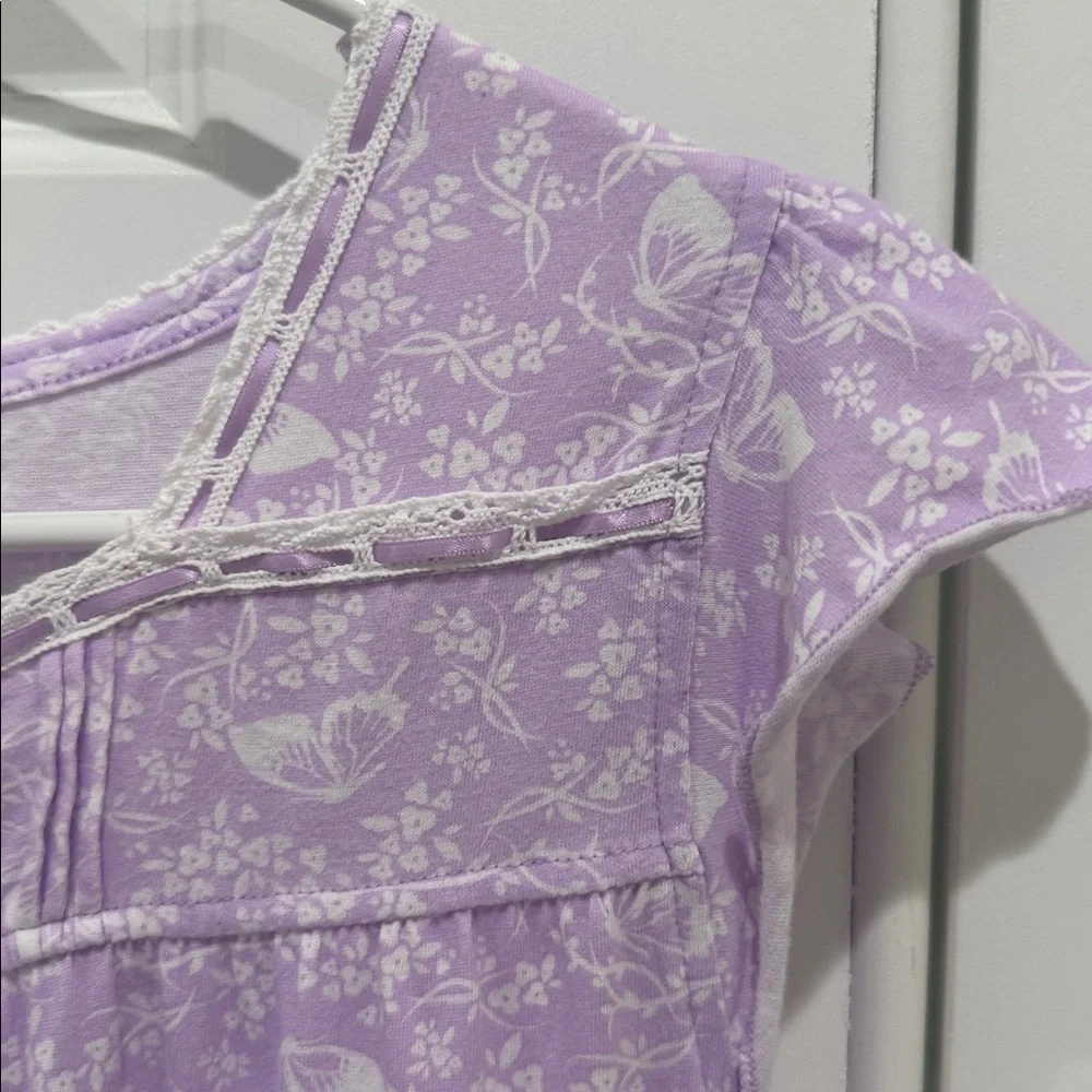 Sophia René Rofé Lavender Floral and Butterfly Short Nightgown Dress Size Medium